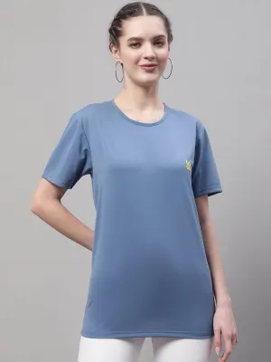 Vimal Jonney Round Neck Cotton Solid Dark Grey T-Shirt for Women