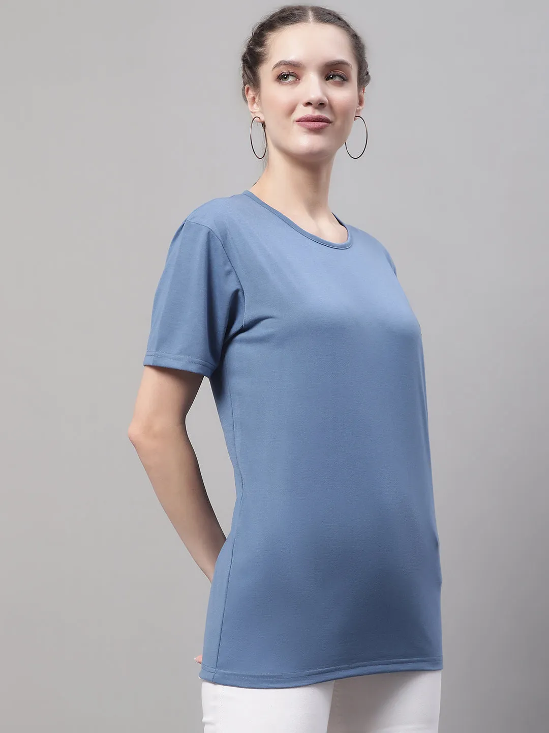 Vimal Jonney Round Neck Cotton Solid Dark Grey T-Shirt for Women