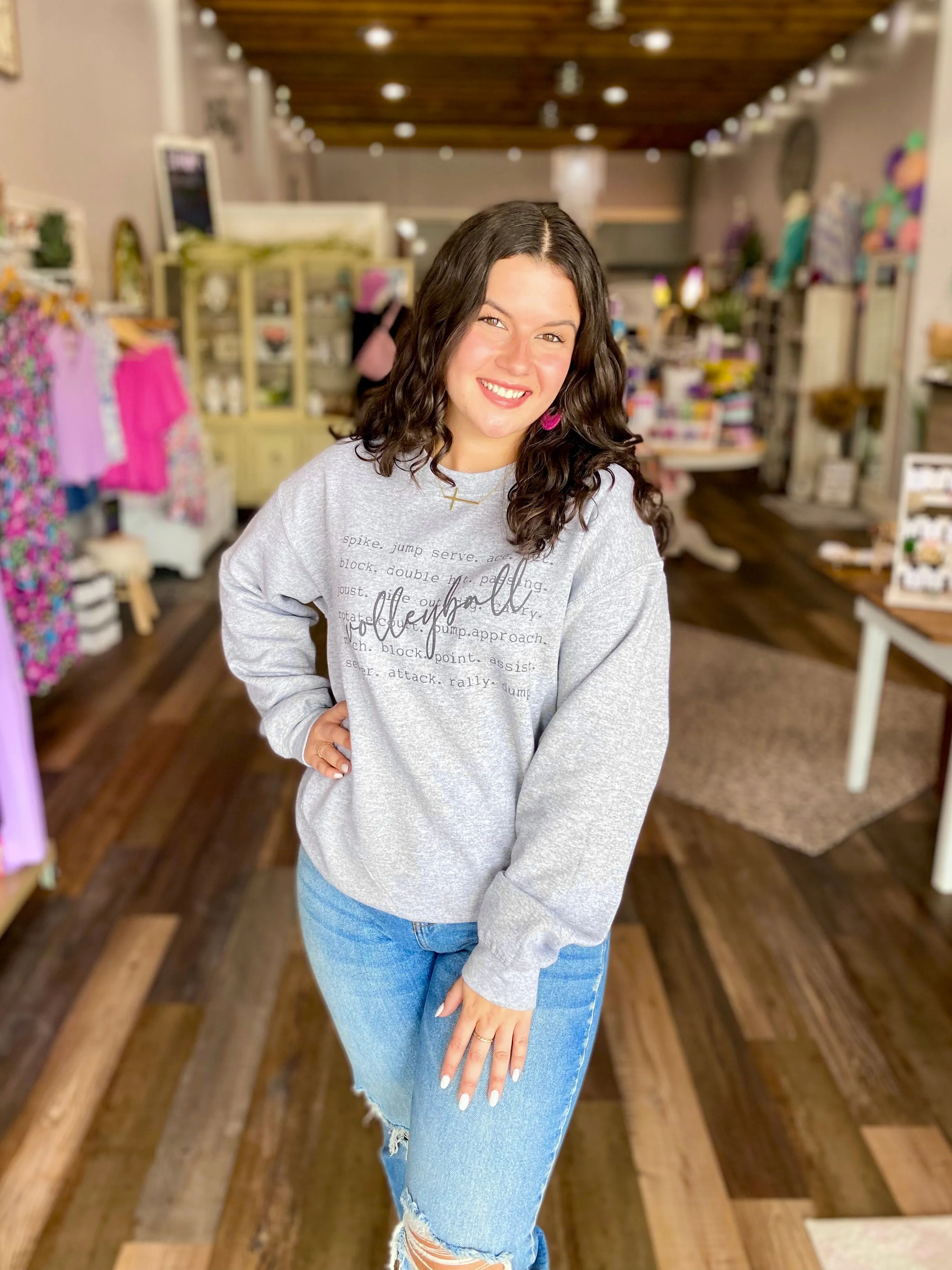 Volleyball Words Sweatshirt in Heather Gray