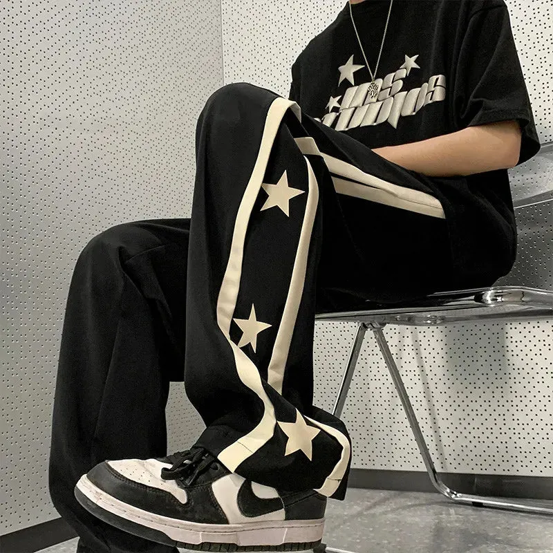 Wiaofellas  -  Y2K Star Sweatpants Men Black Sports Pants Wide Leg Trousers Male Japanese Streetwear Hip Hop Graphic Loose Casual