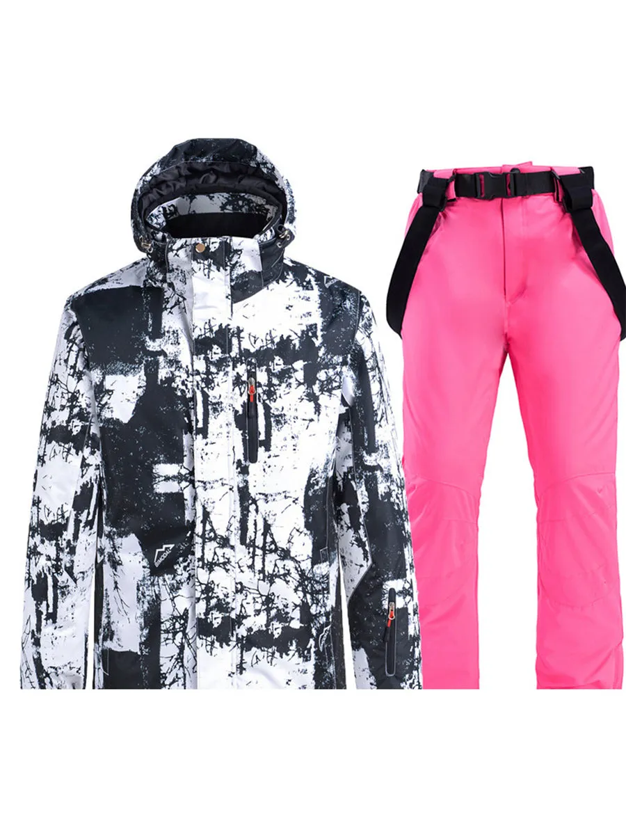 Windproof Women Hooded Ski Jacket & Bib Pants