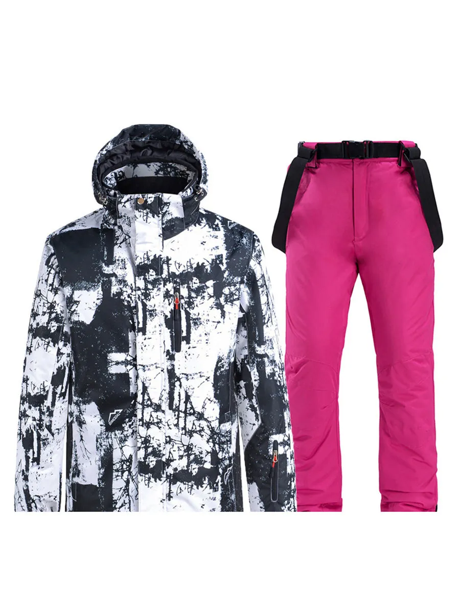 Windproof Women Hooded Ski Jacket & Bib Pants