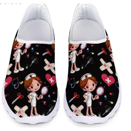 Women 3D Cartoon Nurse Printed Flats Shoes