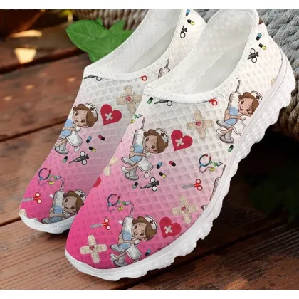 Women 3D Cartoon Nurse Printed Flats Shoes