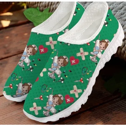 Women 3D Cartoon Nurse Printed Flats Shoes