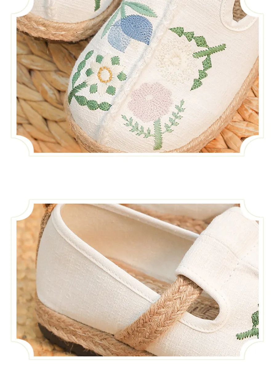 Women Artsy Summer Linen Flower Embroidery Shoes