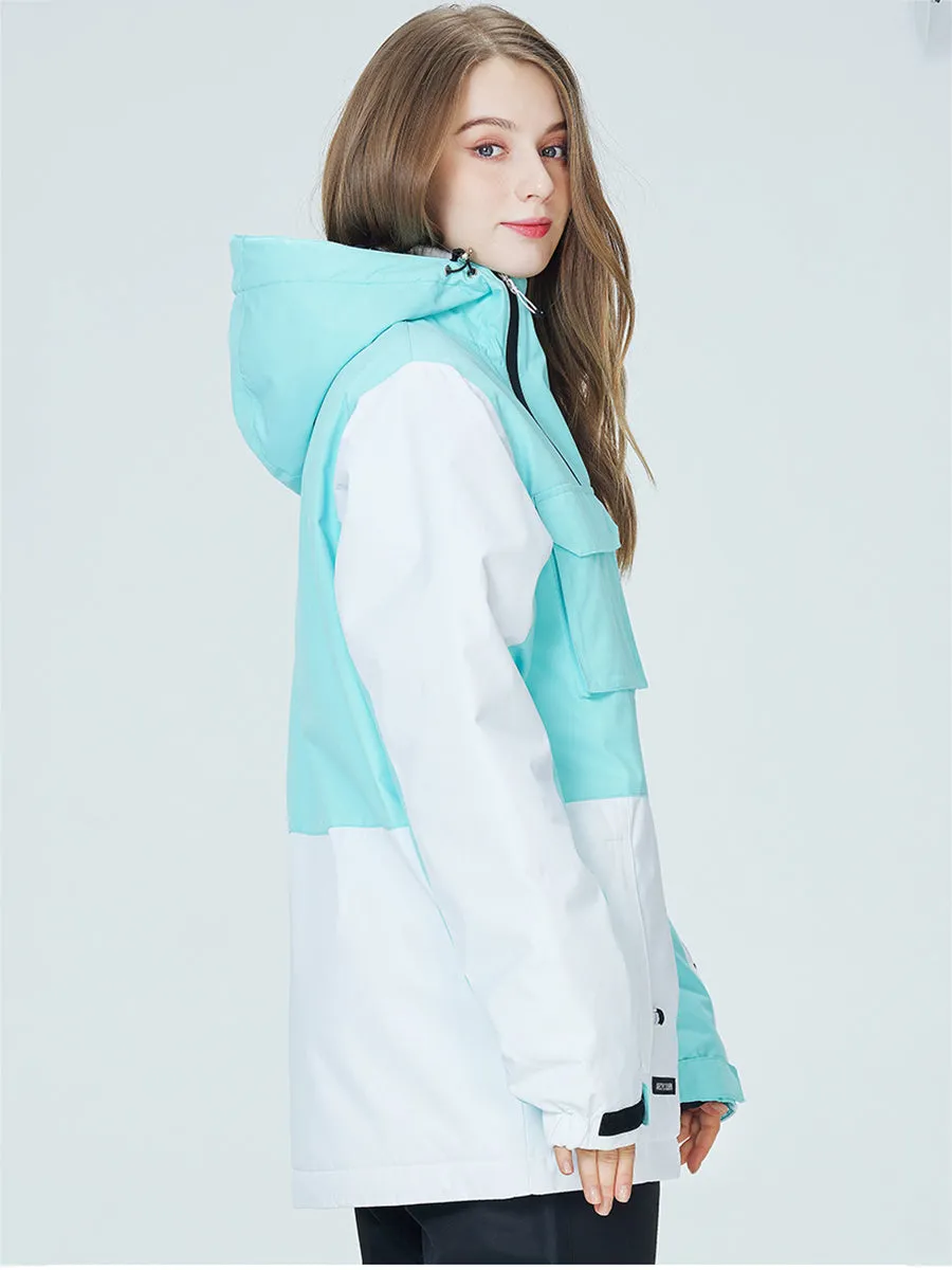 Women Colorblock Insulated Cargo Snow Jacket