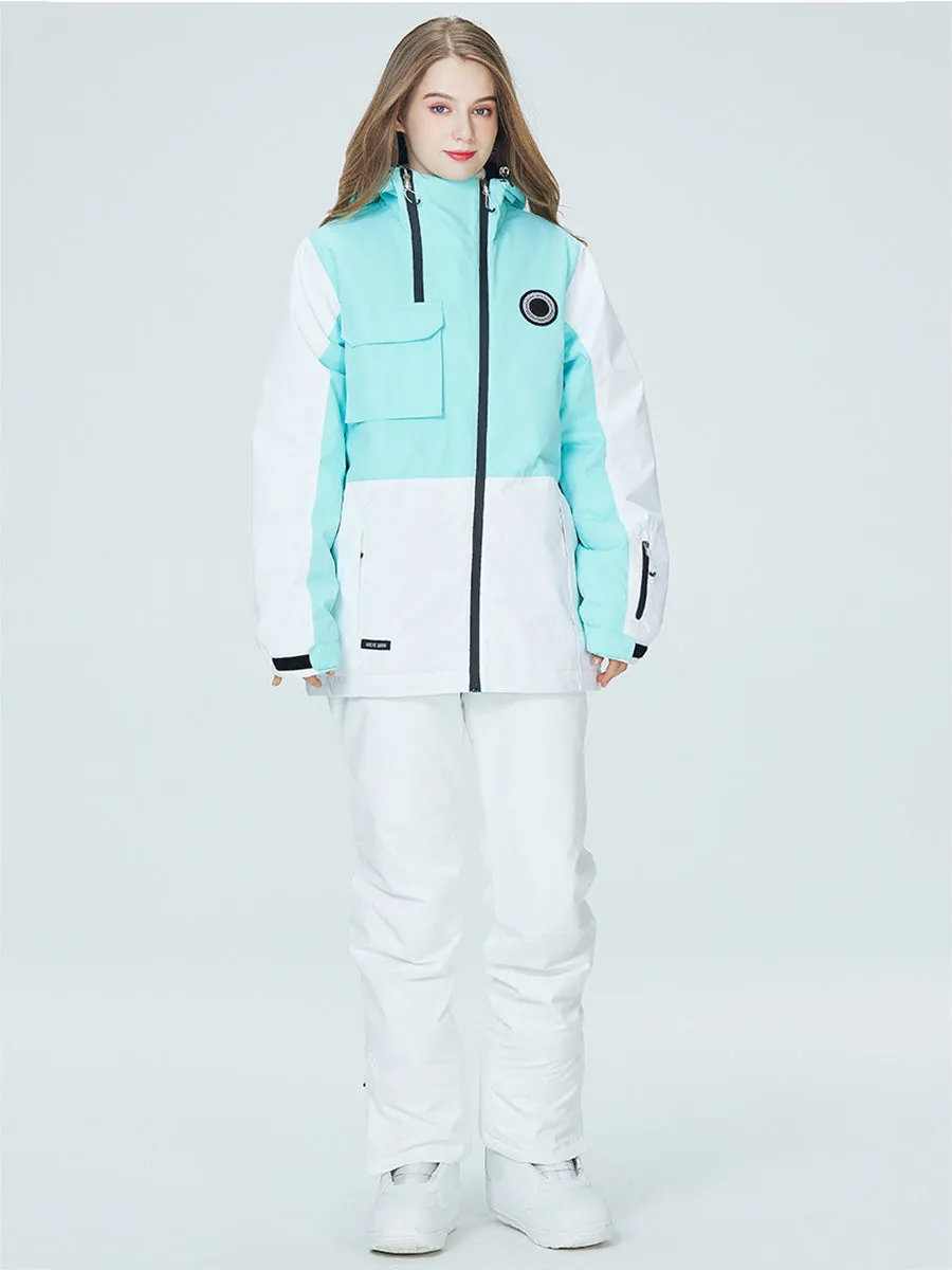 Women Colorblock Insulated Cargo Snow Jacket