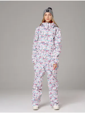 Women Floral Pattern One Piece Snowsuits Jumpsuit