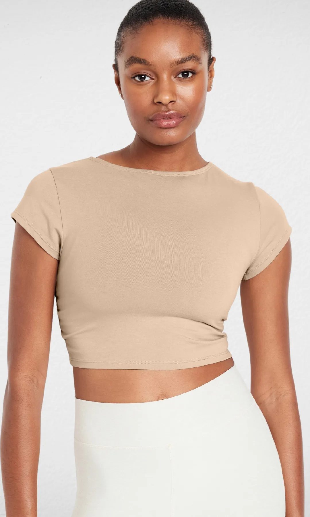 Women Sports Cropped T-shirt (Beige)