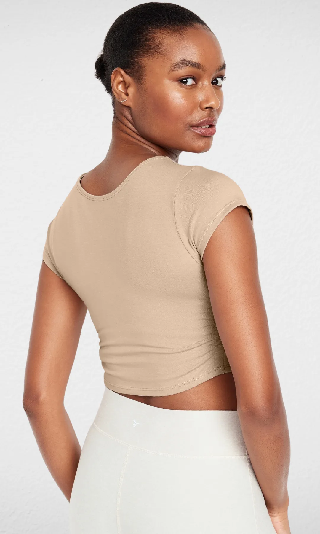 Women Sports Cropped T-shirt (Beige)