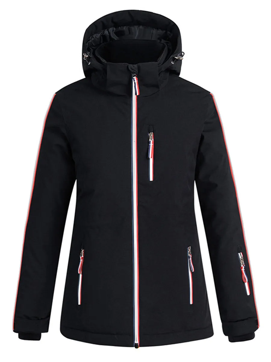 Women Striped Trim Hooded Ski Suit Set