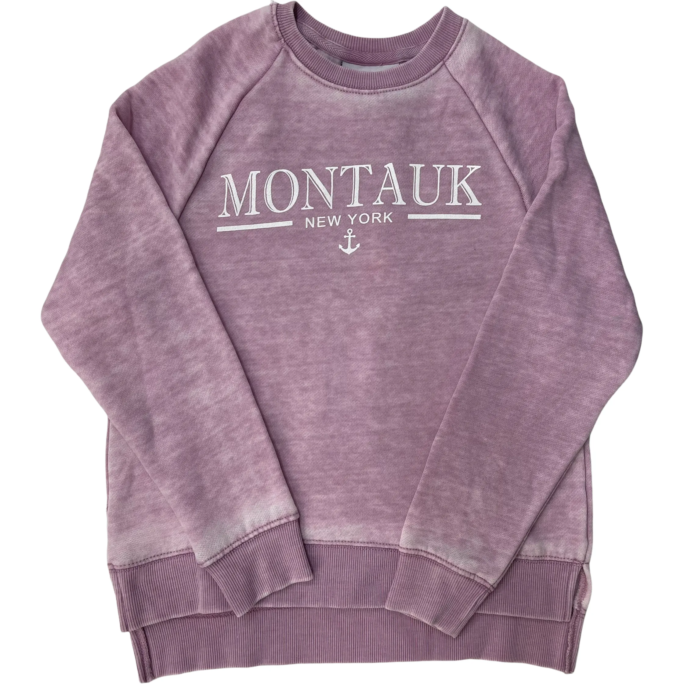 Youth Montauk New York Anchor Screen Printed Crewneck in Denim Plum